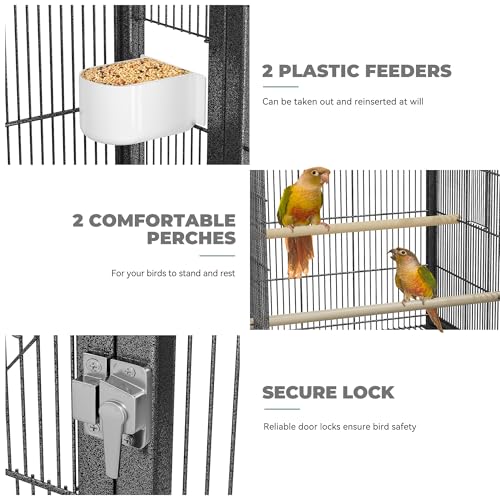 YITAHOME 41 inches Metal Bird Cage for Parakeets: Large Parrot Cages with Tray, Food Boxes, and Wooden Perches with Rolling Stand & Brakes for Lovebirds Cockatiels Pigeon Finches, Black | Large Parrot Cages with Tray, Food Boxes, and Wooden Perches with R