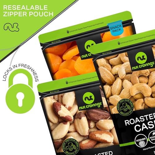 NUT CRAVINGS - Dried Fruit & Mixed Nuts Basket (6 Assortments of 4 oz) | in Green Box Food Arrangement 1.5 lb, Healthy Snack Care Package, Kosher - style: Variety Bags (6 Assortment)