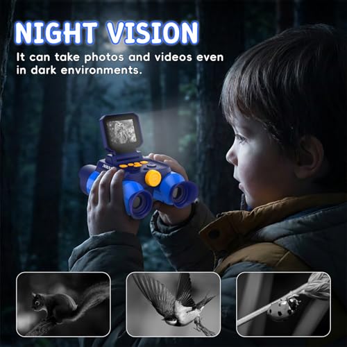Binoculars for Kids with Night Vision, 2.4" HD Screen & 10X Zoom for Photo and Video - Outdoor Adventure Binoculars Bird Watching, Camping, Hiking, Gifts for Kids Ages 4+ (Blue) - color: Blue