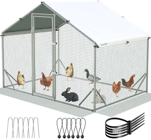 Quictent Large Metal Chicken Coop Run for 10+ Poultry w/Side Hardware Cloth | Waterproof Cover, Advanced Series Outdoor Walk-in Cage Hen Duck Rabbit Dog Pen Yard Farm House, 6.6x9x6.6FT - color: White, size: 78.0"L x 107.3"W x 78.0"H