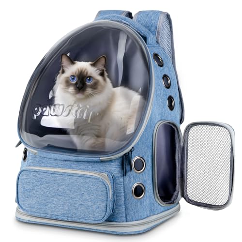 Cat Backpack Carrier with Large Space Bubble Window, Airline Approved Breathable Pet Carrier for Small Dogs Cats up to 15lbs, Foldable for Travel Hiking & Outdoor Use - color: Blue