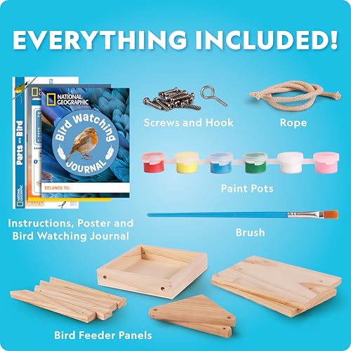 National Geographic Build Your Own Bird Feeder Craft Kit for Kids | DIY Wooden Bird Feeder, Paints and Brush, Bird-Watching Journal, Educational Poster, Outdoor Nature Craft, Birthday Gift - style: DIY Bird Feeder