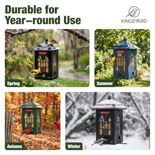 Kingsyard 5 Lbs Squirrel Proof Bird Feeders with Weight-Activated Perches | Large Metal Bird Feeder House for Outdoors, Weatherproof, Great for Small Wildbirds Cardinal Finch Bluebird, Sequin Black - color: Black