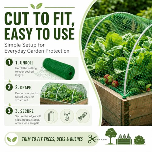 Garden Netting, 13 x 20 FT Bird Netting for Garden Plant Protection, Reusable Fine Mesh for Fruit Trees, Vegetable Plants, Blueberry Bushes, Raised Beds, Chicken Coop (13x20ft) - size: 13.0X20FT
