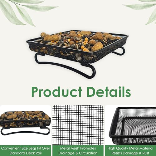Ground and Deck Tray Feeder for Birds and Squirrels | Black Steel Mesh Tray Feeder - Holds 2 Cups of Seed, Nuts, or Mealworms for Ground Birds, Squirrels, Chipmunks, and Rabbits