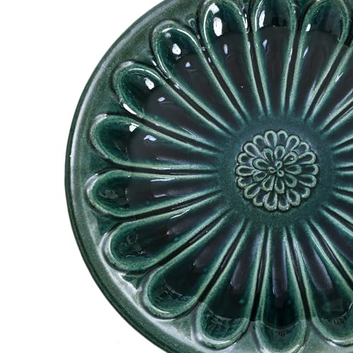LuxenHome 22 Inch Ceramic Bird Bath for Outside, Elegant Tall Outdoor Bird Bath, Lightweight Pedestal Glazed Birdbaths for Outdoors with Floral Pattern, Dark Green - color: A Dark Green