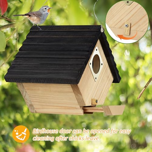 Bird House for Outside, Outdoor Bird Houses for Bluebirds, Finches & Cardinals, Wooden Birdhouse with Easy Clean Design, Hanging Birds Nest Box for Garden Decoration (8.6 x 5.9 x 7 Inch)