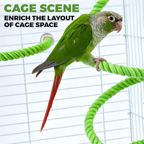 3PCS Bird Rope Perch for Parrots, Bird Cage Climbing Rope Toys Accessories,Bendable Climbing,Perch Swing,Stand Climbing Stand Toy for Cockatiels, Lovebirds, Budgies, Parakeets(11.8" 31.5" 55.1") - color: Green