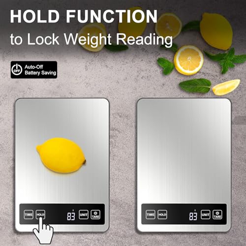 Fuzion Food Kitchen Scale 22lb/0.1oz - Food Scale 7 Units, Tare & Timer | Rechargeable, Tempered Glass+ Stainless Steel, Digital Kitchen Scale Grams and oz for Cooking, Baking, Weight Loss, Meal Prep - color: Silver Black
