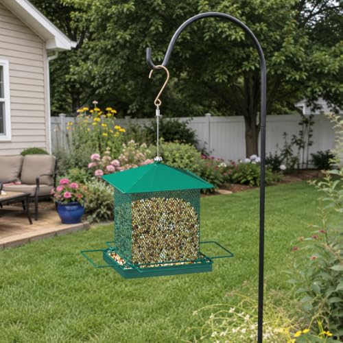 HOSUN 100% Metal Hanging Wild Bird Feeder, Bird Watching Gift | All-Around Feeding with Metal Perches,Mesh Ventilated,Outdoor Feeder with Steel Rope & Hook for Garden Yard Patio