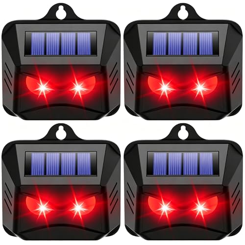 4Pack Upgraded Solar Predator Eyes Animal Repellent Outdoor Red LED Predator Light Deterrent for Deer, Coyote, Fox, Raccoon, Skunk, Night Sentry for Chicken Coop, Garden, Yard & Farm Protection