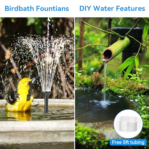 6.5W Solar Fountain Pump for Bird Bath Built-in 3000mAh Battery Backup, DIY Solar Water Fountain with Double-Layer Nozzles & Dry-Run Protection 5Ft Tubing for Ponds, Bird Bath, Water Features - size: 6.5W Fountain