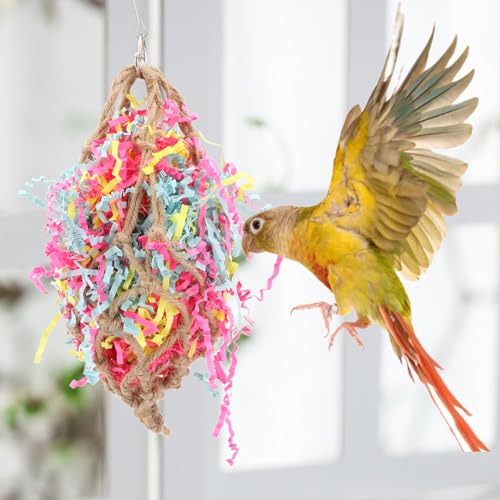 Hypeety Bird Shredding Foraging Toy Parrot Cage Hanging Paper Chew Toy | Colorful paper roll shredder, refillable and interactive, climbing for parakeets/cockatiels/conures, cage supply accessories - color: Shredding Toy