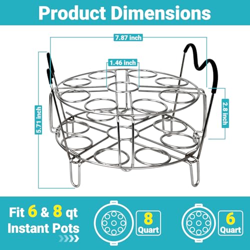 Stackable Egg Steamer Rack for Instant Pot 6Qt & 8Qt, 18 Egg Holder | Durable 304 Stainless Steel Construction, Heat-Resistant Handle, Steaming & Cooling Rack