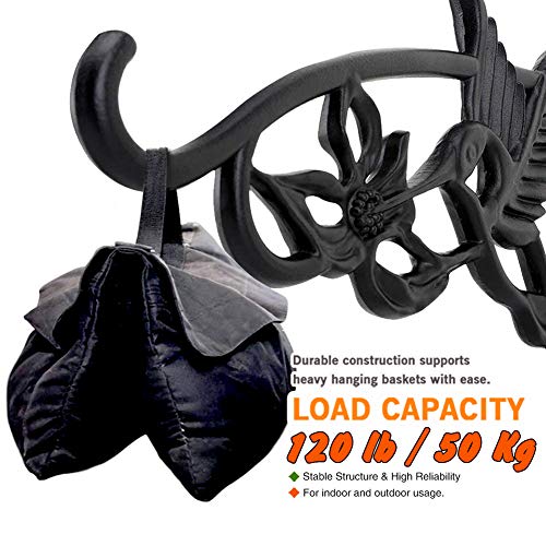 KABB Heavy Duty Hanging Brackets, 2pcs 13" Hand Forged Cast Iron Wall Mount Bracket Durable Rust-Resistant Hummingbird Hanger Hook for Hanging Bird Feeder Lantern Wind Chimes