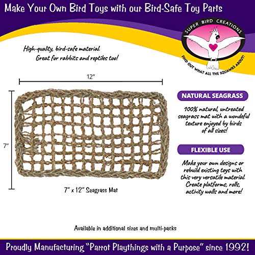 Super Bird Creations SB50007 Seagrass Mat for Cage Decor, Pet Enrichment and Boredom Relief - Versatile Toy-Making Base - Ideal for Parrots - Small to Large Birds & Reptiles - 7"x12" (1 Pack) - size: 7"x12" (1 Pack)