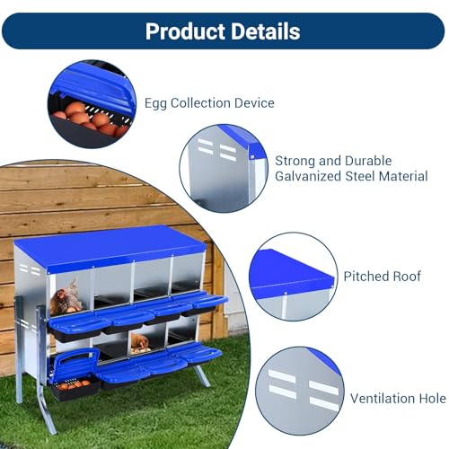Chicken Nesting Box，Blue 8 Hole Chicken Laying Box with Bracket, Tray for Egg Collection, Large Holes for Ventilation, Suitable for Chickens & Ducks - color: Blue, size: 8 Holes with legs