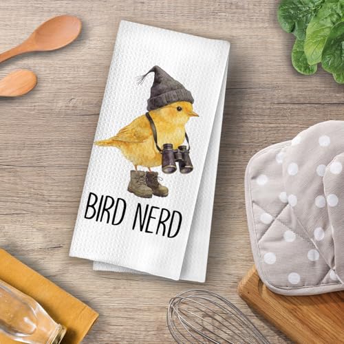 Bird Gifts Kitchen Towels - Bird Nerd Decorative Waffle Dish Towels, Birding Gifts Hand Towel, Birding Tea Towel, 16x24 Inch - color: Bird Nerd