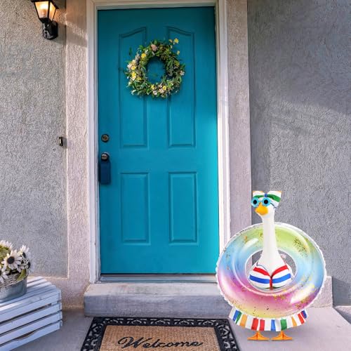Bikini Porch Goose Outfits with Sunglasses and Swimming Tube for 23" Summer Goose Costume Garden Patio Statue Decor(Rainbow) - style: Rainbow