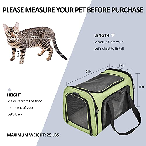 Henkelion Large Cat Carriers Dog Carrier Pet Carrier for Large Cats Dogs Puppies up to 25Lbs, Big Dog Carrier Soft Sided, Collapsible Travel Puppy Carrier - Large - Green - color: Green, size: 20.0"L x 13.0"W x 13.0"H