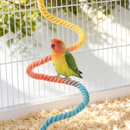2pcs Gradient Bendable Bird Rope Perch Stands Flexible Bird Cage Climbing Rope Toys Accessories of 26mm Screw for Cockatiels Lovebird Parakeet Budgies Sugar Gliders Hemp Swing (14"+31.5") - size: 1 Short + 1 Long