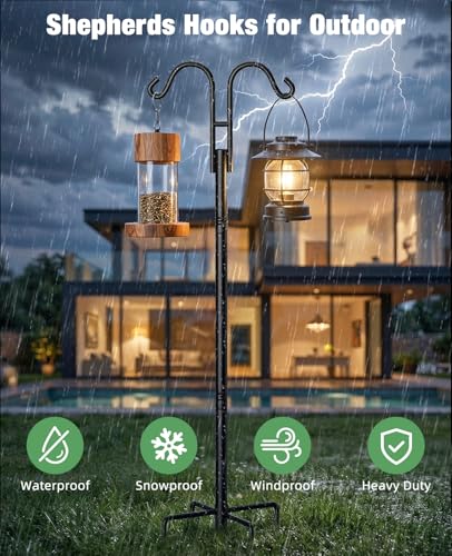 Shepherds Hooks for Outdoor Plant Hanger Hummingbird Feeders for Outdoors | Double Shepherds Hooks ,86 Inch Bird Feeder Pole, Thick Heavy Duty Bird Feeder Stand with 5-Prong Base,Solar Light,7 Pack - size: 76inch