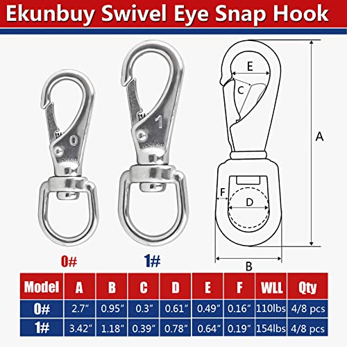 Swivel Eye Snap Hooks, 304 Stainless Steel Heavy Duty 2.7 Inch 3.5 Inch Spring Hooks for Keychains, Bird Feeders, Pet Chains, Dog leashes - style: 2.7"(0#)-8pcs