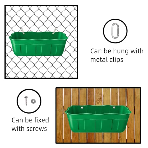 Hanging Chicken Feeders,Duck Feeder Waterer,Small Feed Trough 1.3 Quart 2 Pack,Hanging Fence Feed Trough for Poultry,Green - color: Green, size: 1.3 Quart (2 Pack)