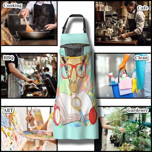 Kitchen Apron for Women Animals Students Giraffe Cooking Aprons for Men for Cooking Restaurant BBQ Painting Crafting Gardening 27” (W) x 31” (H), Waterproof Apron - color: Animals Students Giraffe