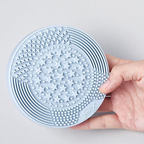 Jessup Silicone Makeup Brush Cleaner Mat with Color Removal Sponge A005 | Durable Silicone Design, Wet & Dry Cleaning, Gently Removes Powder, Preserves Brush Shape, Portable for Travel and Daily Use - color: Sachet Pink