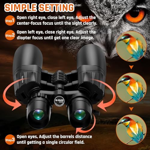 10-30x50 Zoom Binoculars for Adults High Powered | HD Optics,Waterproof, Fogproof,Military,Bird Watching,Traveling Concerts,Large View,BAK4,FMC Lens,Clear Low Light Vision