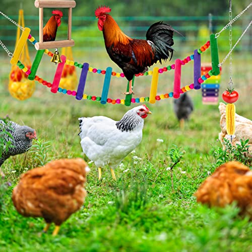 7PCS Chicken Toys for Coop Accessories, Chicken Xylophone Toy, Chicken Mirror, Chicken Ladder Bridge, Coop Swing, Vegetable Hanging Chicken Feeder, Chewing Foraging Toys, Gifts for Hens - size: 7pcs