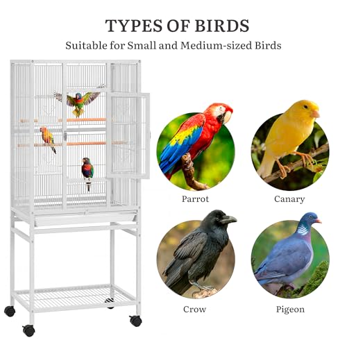 YITAHOME 53.9 inches Metal Bird Cage for Parakeets: Large Parrot Cages with Seed Catcher & Birdcage Cover with Rolling Stand & Brakes for Lovebirds Cockatiels Pigeon Finches - color: Pure White