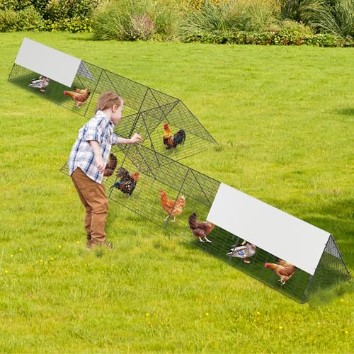 GarveeLife Metal Chicken Tunnel with Waterproof & Anti-UV Cover, Chicken Run for Yard, Outdoor Backyard Farm, Portable Chicken Coop for Hens, Ducks, Rabbits, 287x78.7x24.2 inch - size: 40.9"L x 29.7"W x 3.7"H