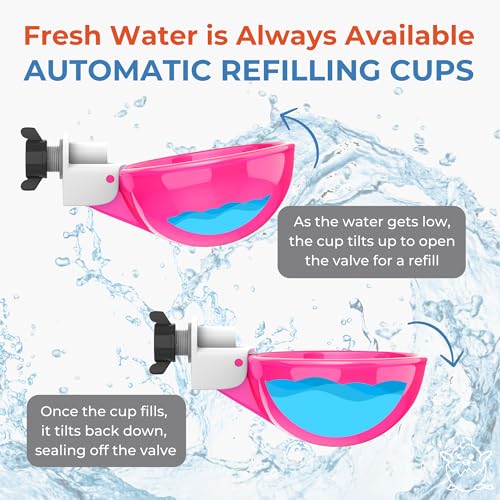 Lil'Clucker - Large Automatic Chicken Waterer Cups Suitable for Ducks, Geese, Turkeys, and Bunny Rabbit - Water Feeder Kit - Poultry Waterer (Pink, 5 Pack) - color: Pink, size: 5 Pack