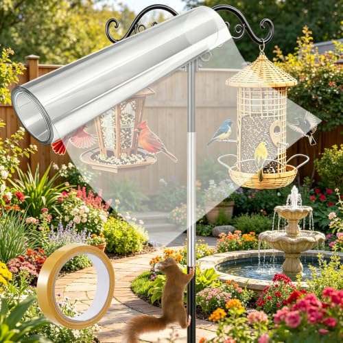 15in x 9.8ft Smooth Squirrel Baffle for Bird Feeder Poles,Bird Feeder Pole Guards,Squirrel Guard Protector with Strong Double-Sided Tape, Tree Trunk Pole Wrap for Prevention Climbing