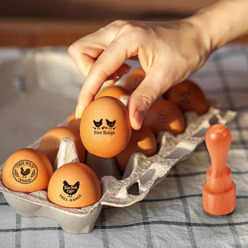 AHANDMAKER 5 Styles Mini Fresh Egg Wooden Rubber Stamp Small Free Range Stampers for Farm Eggs DIY Making Scrapbooking Card Stamping Pottery Clay Crafting - style: Egg