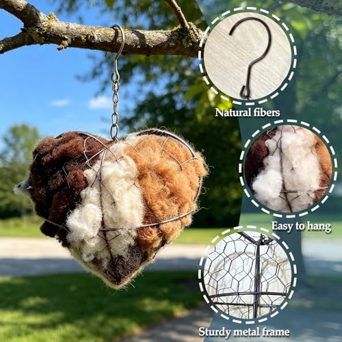 2 Pack Bird Nesting Material Holder Outdoor Hanging Bird Nest with Natural Fiber Refillable Nesting Station - Garden Bird Nest Supply for Attracting Wild Birds Yard Patio Decor