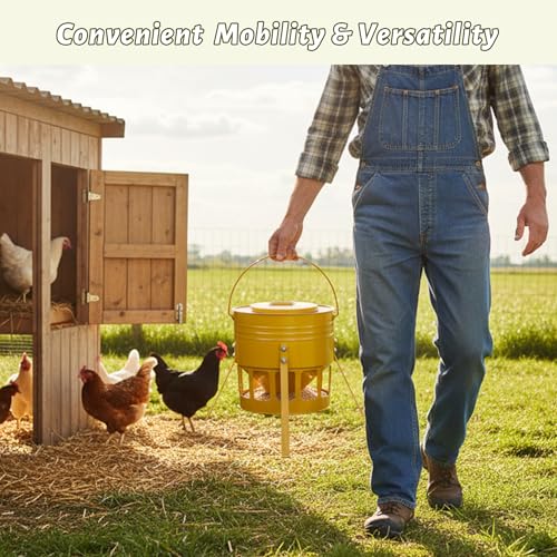 KOL Metal Chicken Feeder - 20lbs No Waste Chicken Feeder with 12 Ports, Powder Coated Rust-Proof Design & Smooth Edges for Safe Feeding (Yellow) - color: Yellow