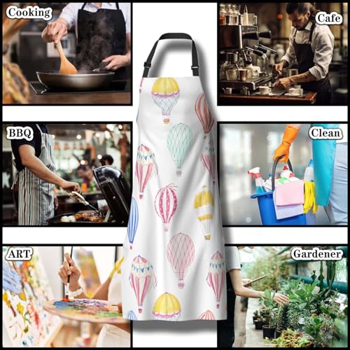 Kitchen Apron for Women Hot Air Balloons Mans Aprons for Cooking Restaurant BBQ Painting Crafting Gardening 27” (W) x 31” (H), Waterproof Apron - color: Hot Air Balloons
