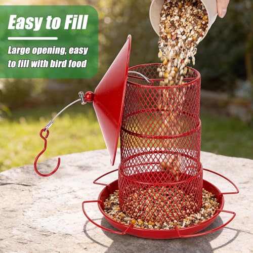 SiliFine 2 Pack Red Metal Bird Feeder for Outdoor Hanging 4 Lbs Large Capacity Squirrel Proof Wild Bird Feeder Heavy Duty Metal for Finch Cardinal Blue Jay Outside Garden Yard Decor