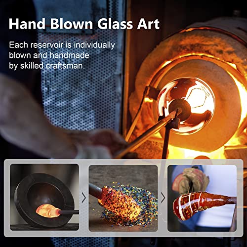 LUJII Hand Blown Glass Hummingbird Feeder for Outdoors Hanging with Ant Moat, 25 fl.oz, Leak Proof & Rustproof, Metal Base with 5 Feeding Ports & 5 Perches, Unique Garden & Backyard Decor (Ribbon) - color: Ribbon, size: Small
