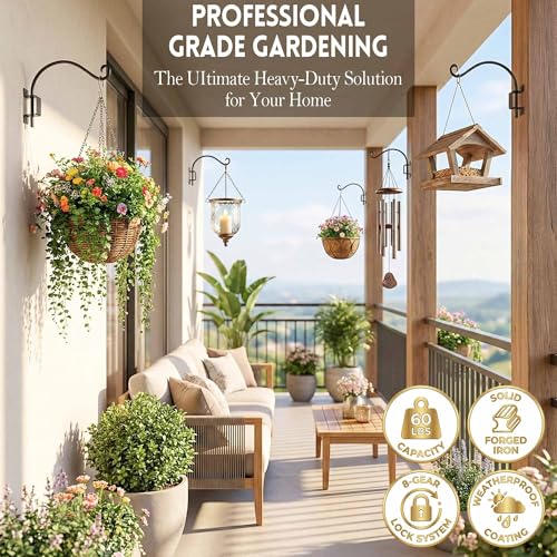 Lifyzoon Swivel Bird Feeder Hanger: 180° Heavy Duty Outdoor Hook Basket | 50 lb Capacity, 180° Smooth Swivel for Bird Viewing, Rust-proof Coating, Outdoor Garden Display, Hardware Included - size: 12 Inch
