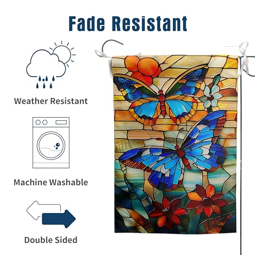 Stained Glass Butterfly Garden Flag Spring Summer House Flag Fall Floral Decorative Yard Flags for Outside 28x40 Double Sided Large Seasonal Lawn Flags Rustic Outdoor Decor - color: glassbutterfly