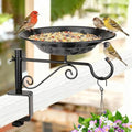 Balcony Bird Feeder, Bird Bath with Plant Hook for Outdoors, Black | Deck Mounted, Heavy Duty, Garden Hanger for Hanging Planters, Lanterns, Wind Chimes, Easy to Install, Gifts for Women Men - style: 1 Tray with Hook