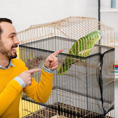 2 Pack Bird Cage Seed Catcher Guard, Adjustable Bird Cage Mesh Net Cover | Heavy Duty Nylon Mesh Netting for Parrot Parakeet Macaw African - size: X-Large