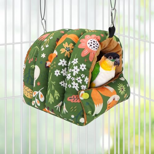 Wontee Bird Nest House Winter Warm Snuggle Hut Bird Bed Hanging Hammock for Parrots Budgies Parakeets Caique Senegal Cockatiels Conures (Medium, Green) - color: Green, size: Medium