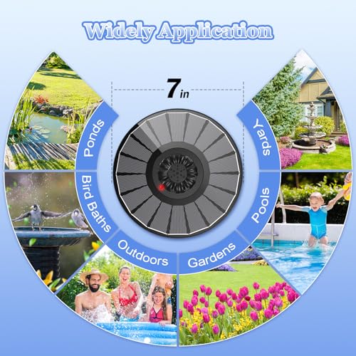 Yzert Solar Fountain with 2000mAh Battery & Innovative Indicator, 3.5W Glass Solar Water Fountain Pump Works in Cloudy Day with 7 Nozzles for Bird Baths, Gardens, Ponds, Pools, Outdoors (Black)