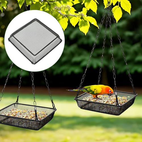 4 Pieces Hanging Bird Feeder Tray Platform Metal Mesh Feeder Seed Platform for Bird Feeding Outside Outdoors Wild House Hanging for Attracting Birds, Black(Square) - style: Square