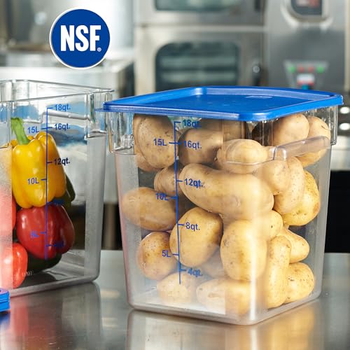 8-Pack 18 Qt NSF Clear Polycarbonate Food Storage Containers with Blue Lids - Square, Commercial-Grade, Freezer & Dishwasher Safe, Stackable - color: 18.0 Qt 8-Pack(Blue Lids)